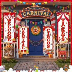 4 Pcs Party Decorations Welcome Tickets Porch Banner Hanging Carnival Circus