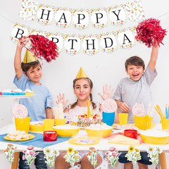 Flower Happy Birthday Banner Wildflower Butterfly Party Decorations Floral Garla