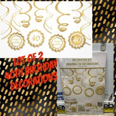 40TH BIRTHDAY Party Supplies 2 GoldenAge FAN & SWIRL HANGING DECORATIONS KIT New