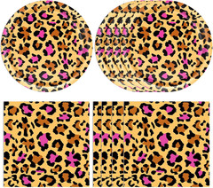 40 PCS Pink Cheetah Print Birthday Decorations Disposable Safari Animal Leopard
