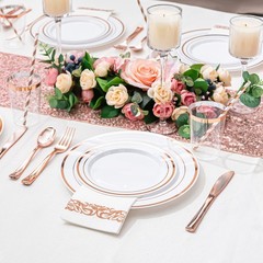 175PCS Rose Gold Dinnerware Set for 25 Guests, Rose Gold Rim Plastic Disposab…