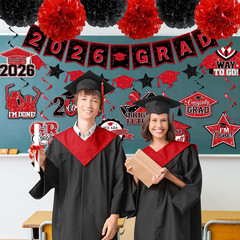 Red and Black Graduation Decorations 2026, 2026 Grad Banner and Congrats Grad Ha