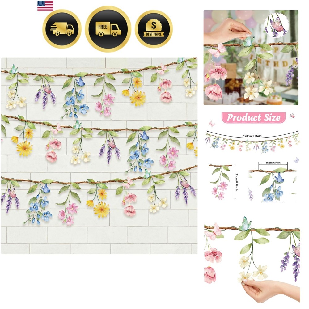 Wildflower Garland Flower Banner Garden Party Decorations 2 Pcs