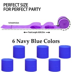6 Rolls 1.8 Inch x 82 FT Navy Blue Colorful Crepe Paper Streamers Party Decor