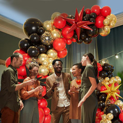 161pcs Red Black and Gold Balloons Garland Arch Kit with 5/10/12/18in Red Black