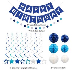 Birthday Decorations, Happy Birthday Banner with Honeycomb Balls, Stars Hangi…