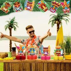 Geyee 9 Pcs Hawaiian Luau Honeycomb Centerpiece Tiki Tropical Table Toppers…