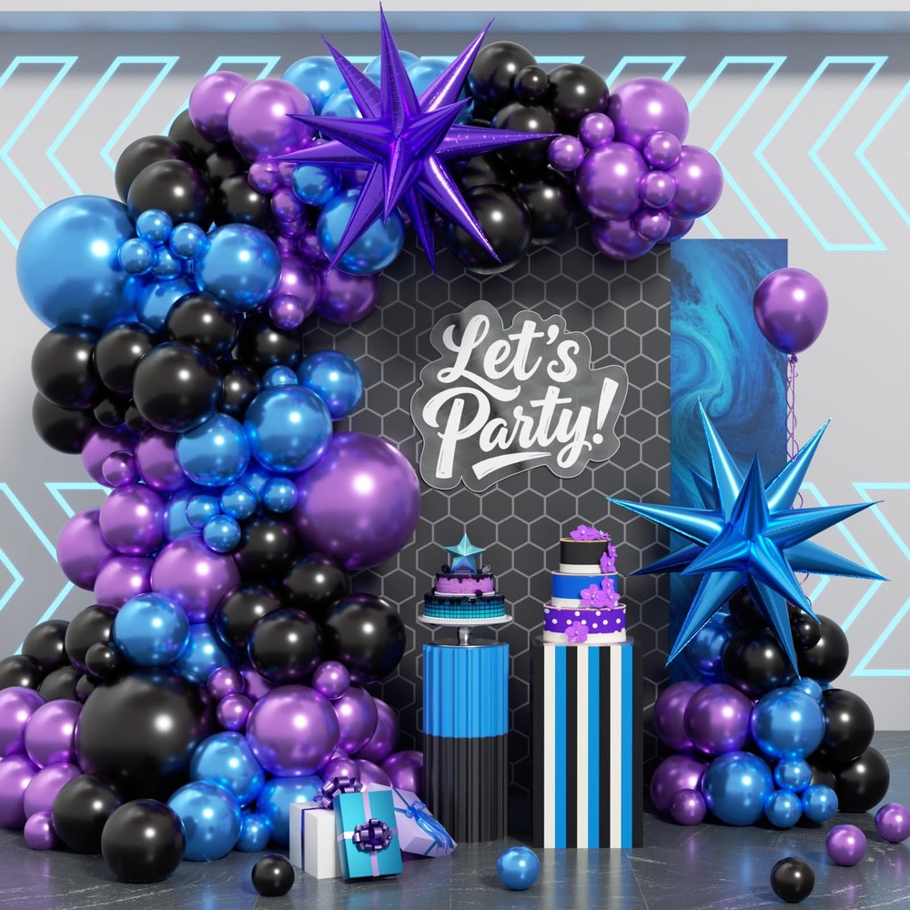 125pcs Blue and Black Balloon Arch Kit with Metallic Purple Blue Black Balloo…
