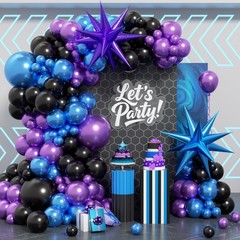 125pcs Blue and Black Balloon Arch Kit with Metallic Purple Blue Black Balloo…
