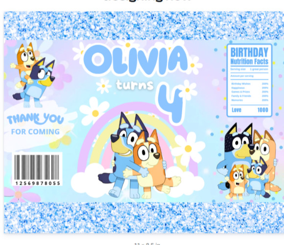 BLUE DOG PERSONALIZED KIDS PARTY DECOR BIRTHDAY CUSTOM NAME DECORATION BLUEY