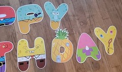 Happy Birthday Banner Spongebob Style 8 Inch Size High Letters With String