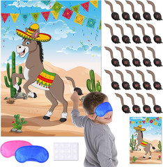 Pin the Tail on the Donkey Party Game, Mexican Donkey Party Supplies, Birthday P