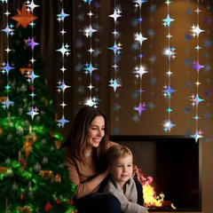Glitter Iridescent Four-Angle Star Paper Garland Banner Décor 40 Feet Iridescent
