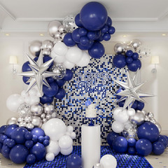 Navy Blue and Silver Balloon Garland Arch Kit, 146Pcs Royal Blue Metallic Silver
