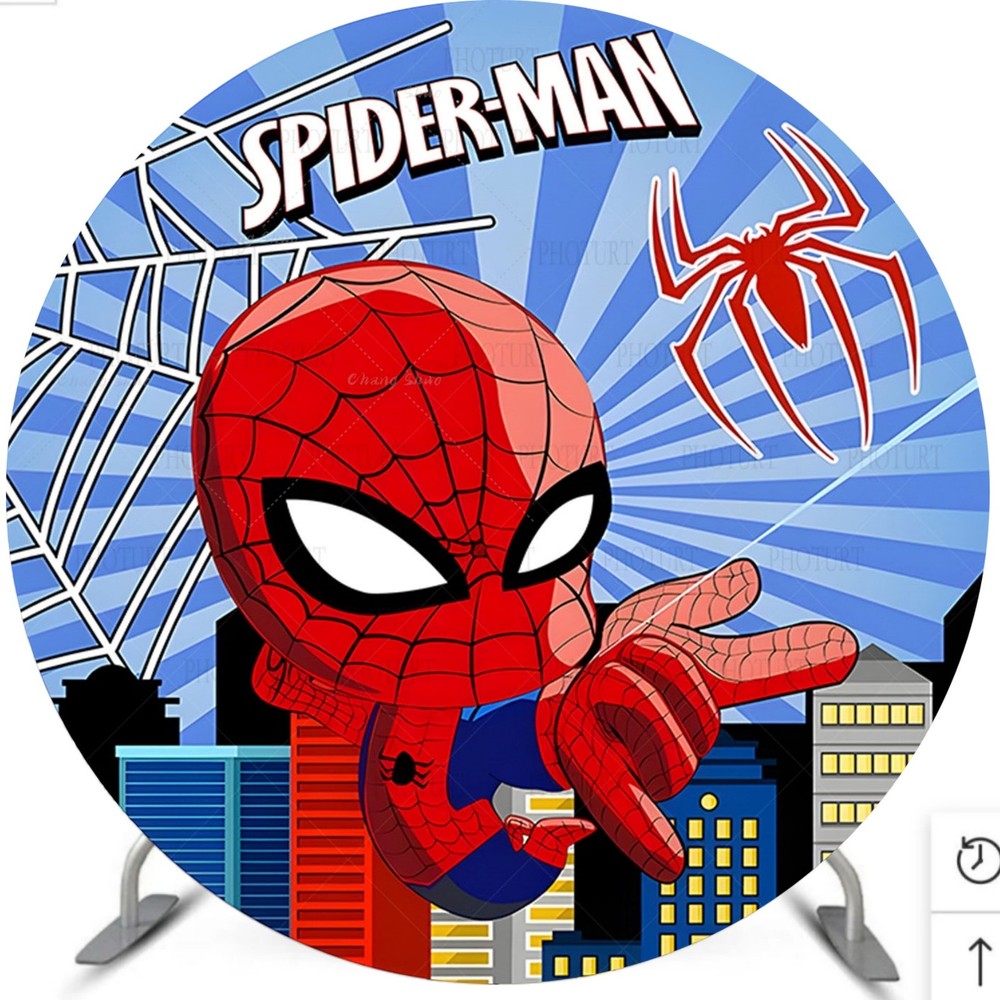 Round Panel Cartoon Spider Backdrop Cover Birthday Party Decorations Background