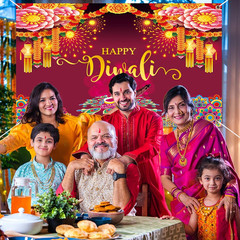 Happy Diwali Backdrop Banner Decorations, 59X35.5 Inch Indian Diwali Backdrop De