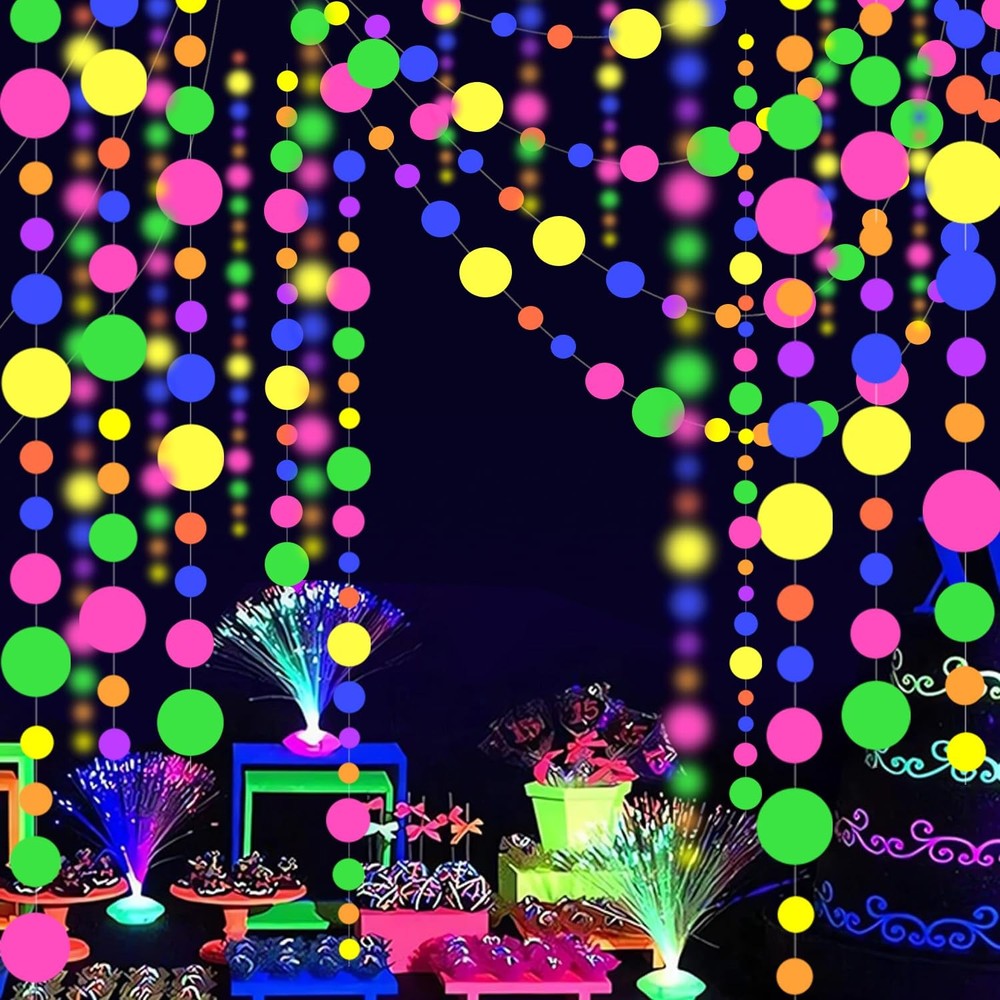 Neon Glow Party Supplies 120ft Round Dot UV Garland for Events & Decorations