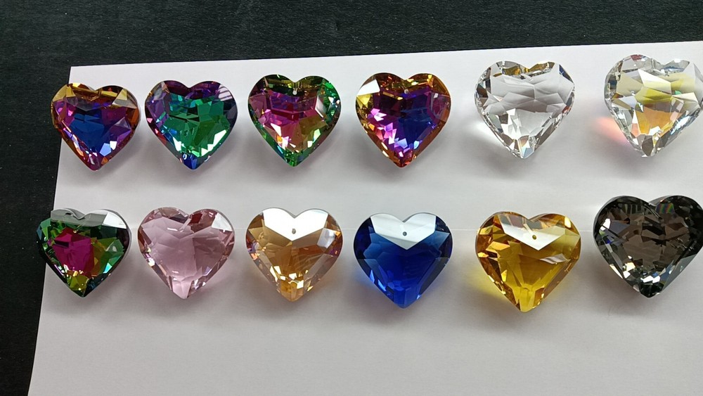 12Pcs 45MM Crystal Heart Suncatcher Rainbow Maker Wedding Party Decr, mix color