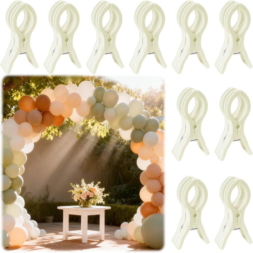 10 Pack Balloon Arch Clips for Backdrop, 3.5 Inch White Spring Clamp | Plastic B