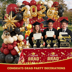 Red Black 2026 Graduation Party Decorations, Class of 2026 Party Supplies Kit, R