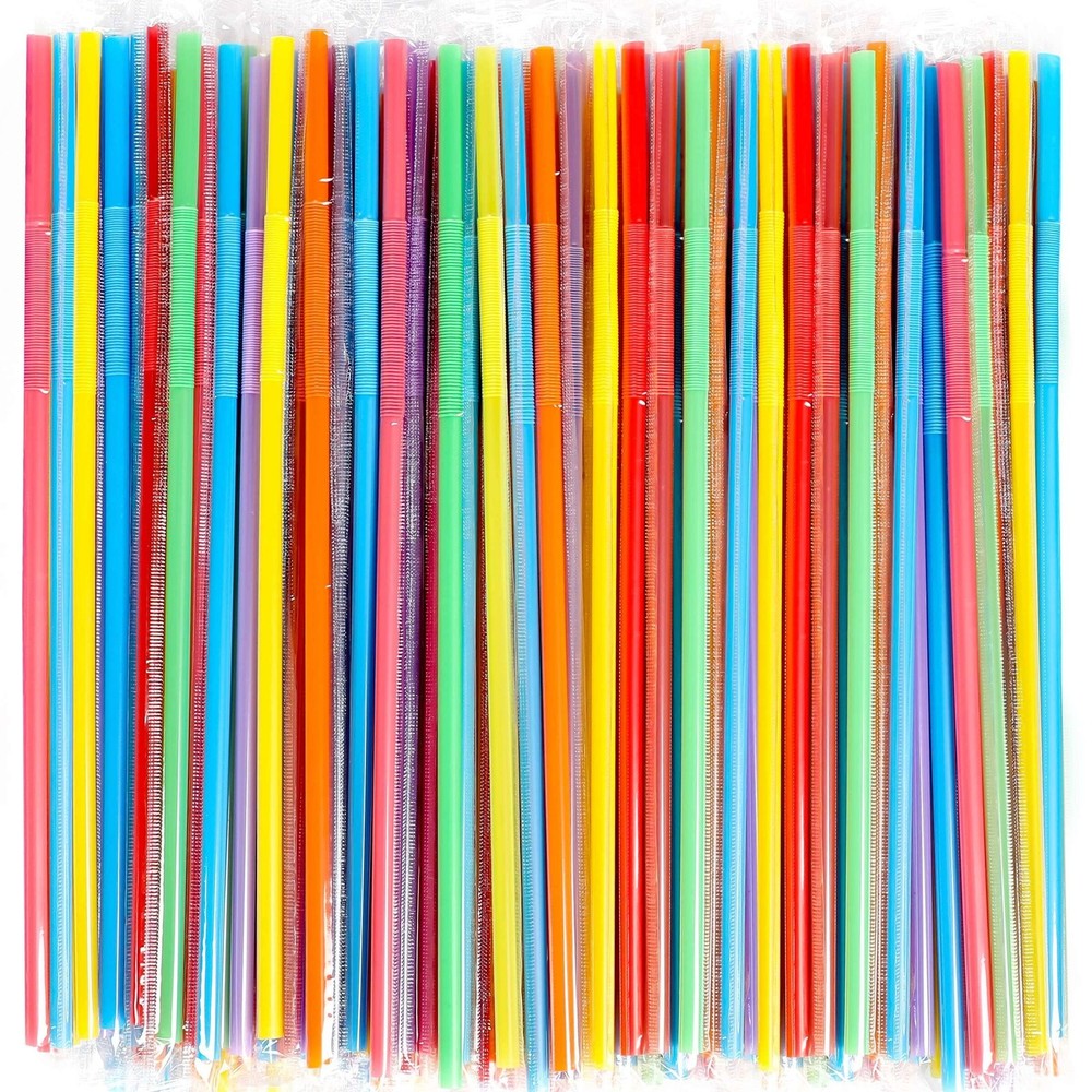 200 Pcs Individually Packaged Colorful Disposable Extra Long Flexible Plastic…