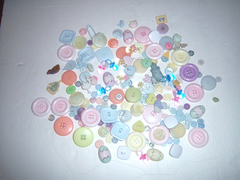 Huge Lot Vtg mixed variety Baby Shower Party Decor Buttons Favors Toppers & More
