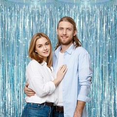 2 Pack Laser Light Blue Foil Fringe Curtains, Tinsel Streamers Birthday Party…