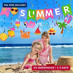 25PCS Hello Summer Pool Party Decorations – Tropical Banner and Beach-Themed Han