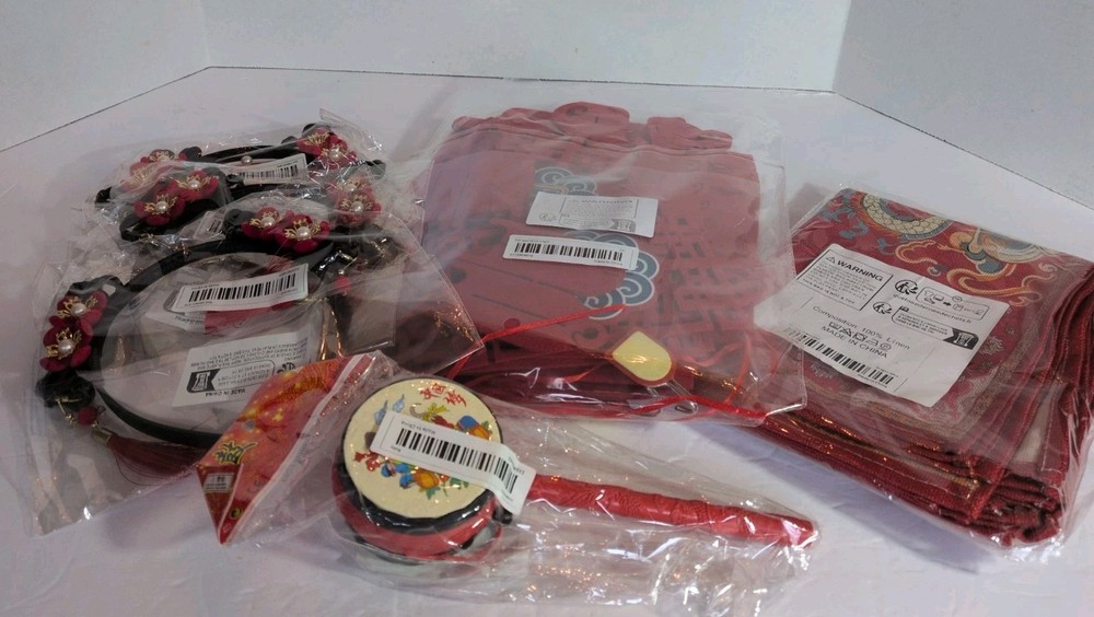 Chinese New Year Party Decor Assortment, 3 Headbands, 1 Noise Maker, Placemats,