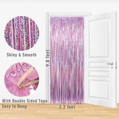 2 Pack 3.2 ft x 8.2 ft Metallic Tinsel Foil Fringe Curtains Party Photo Backd…