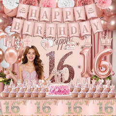 Sweet 16 Party Decorations Include Sweet 16 Banner Backdrop Cake Topper Table…