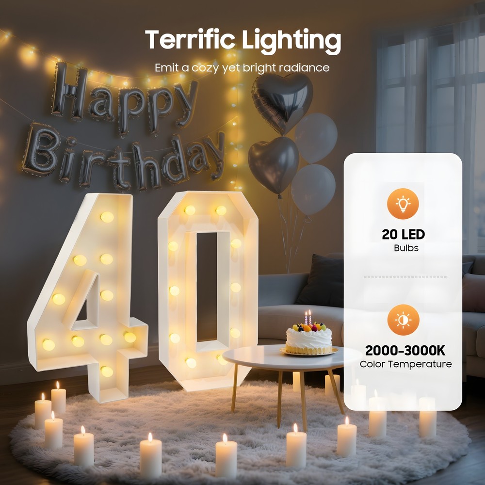 39″in H 40 Birthday Number Lights Marquee Light up Numbers 40th Birthday Decor