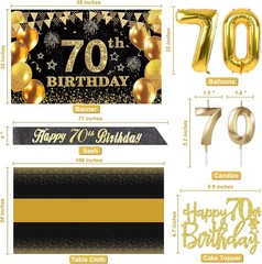 70th Birthday Decorations Set Party Banner Balloons Sash Cake Topper Candles