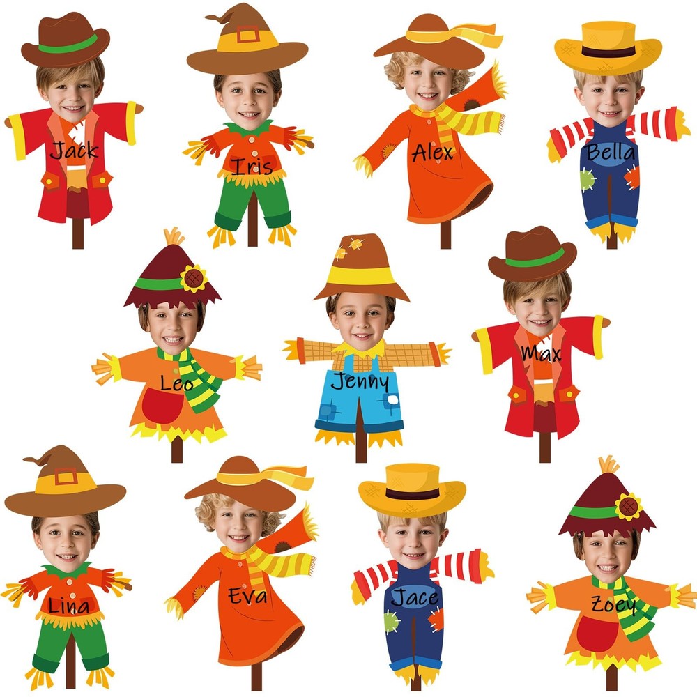 48 Pcs Fall Scarecrow Paper Photo Cutouts for Thanksgiving Bulletin Board Decor