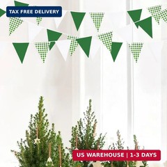 32Ft Green Party Decorations Green Buffalo Plaid Checkered White Triangle Flag G