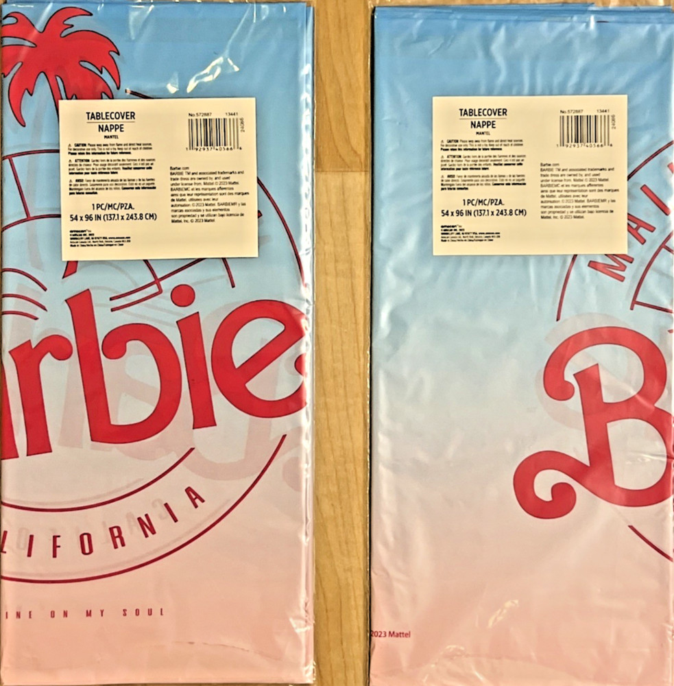 Malibu Barbie Pink Table Cloth 54″x96″ Girls Birthday Party Decoration Lot of 2