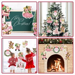 12 Pcs Pink Vintage Christmas Cutouts Home Decorations, Multicolored