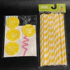 Lemon Straw Charms 4PK and 25 Hello Summer Paper Straws NEW