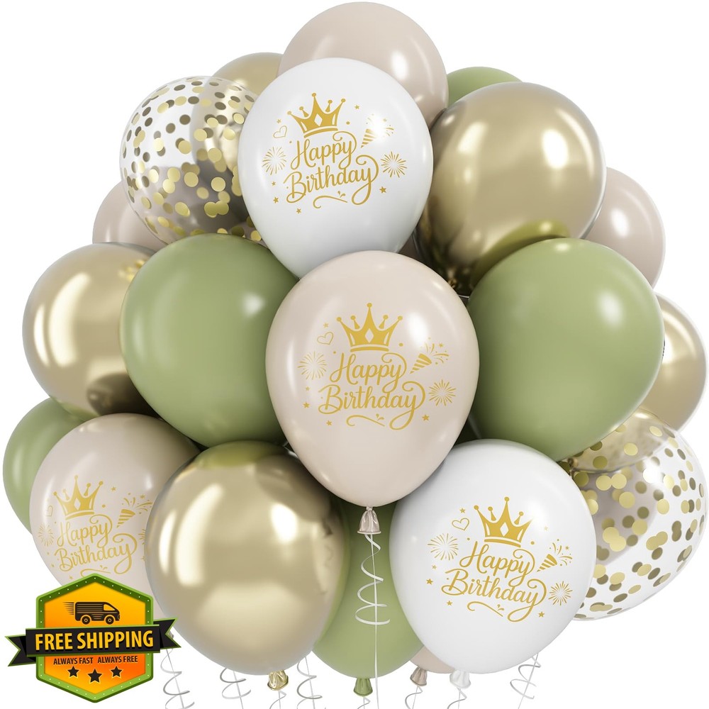 KAINSY Sage Green White Gold Balloons Birthday