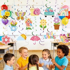 52 Pcs Spring Hanging Swirls Set Spring Party Decorations Large Multi-colored