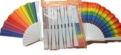 12 Pk Folding Hand Fans Rainbow White Plastic Handle Party Festivals