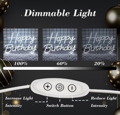 LED Happy Birthday Neon Sign, USB Dimmable Light for Party Decor, 16.5×12 Inch