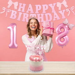 Pink Bow 18Th Birthday Decorations for Girls Happy 18Th Banner, Sash and Crow…