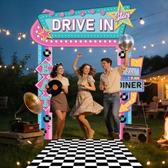 4Pcs 50s Party Decorations 50s Diner Party Banner Black White Checkered Runne…