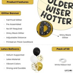 KatchOn, Older Wiser Hotter Birthday Decorations – Pack Of 51 | Black Happy B…
