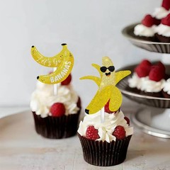 18Pcs Yellow Glitter Fruit Banana Dessert Cupcake Topper Pick for Let’S Go Banan