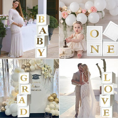 Baby Shower Boxes Party Decorations – 4Pcs Stereoscopic White Gold Boxes with Go