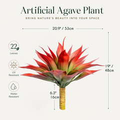 Ttranewsoo Artificial Agave Plants,Large UV Resistant Fake Planters Red