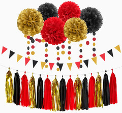 Red-Black Gold Casino-Theme Graduation Party-Decorations – 23Pcs Kits Game Night