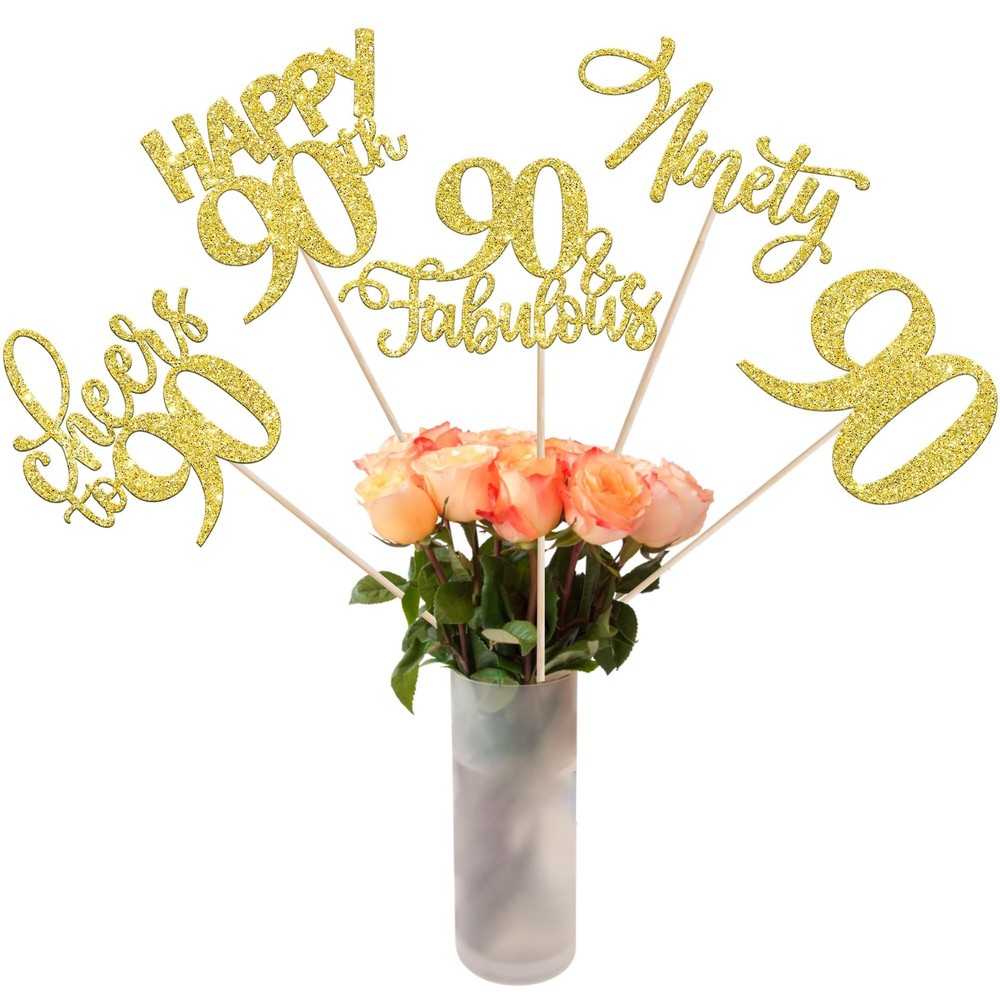 90th Birthday Centerpieces Sticks 15 PCS Happy 90 Table Toppers Party Gold